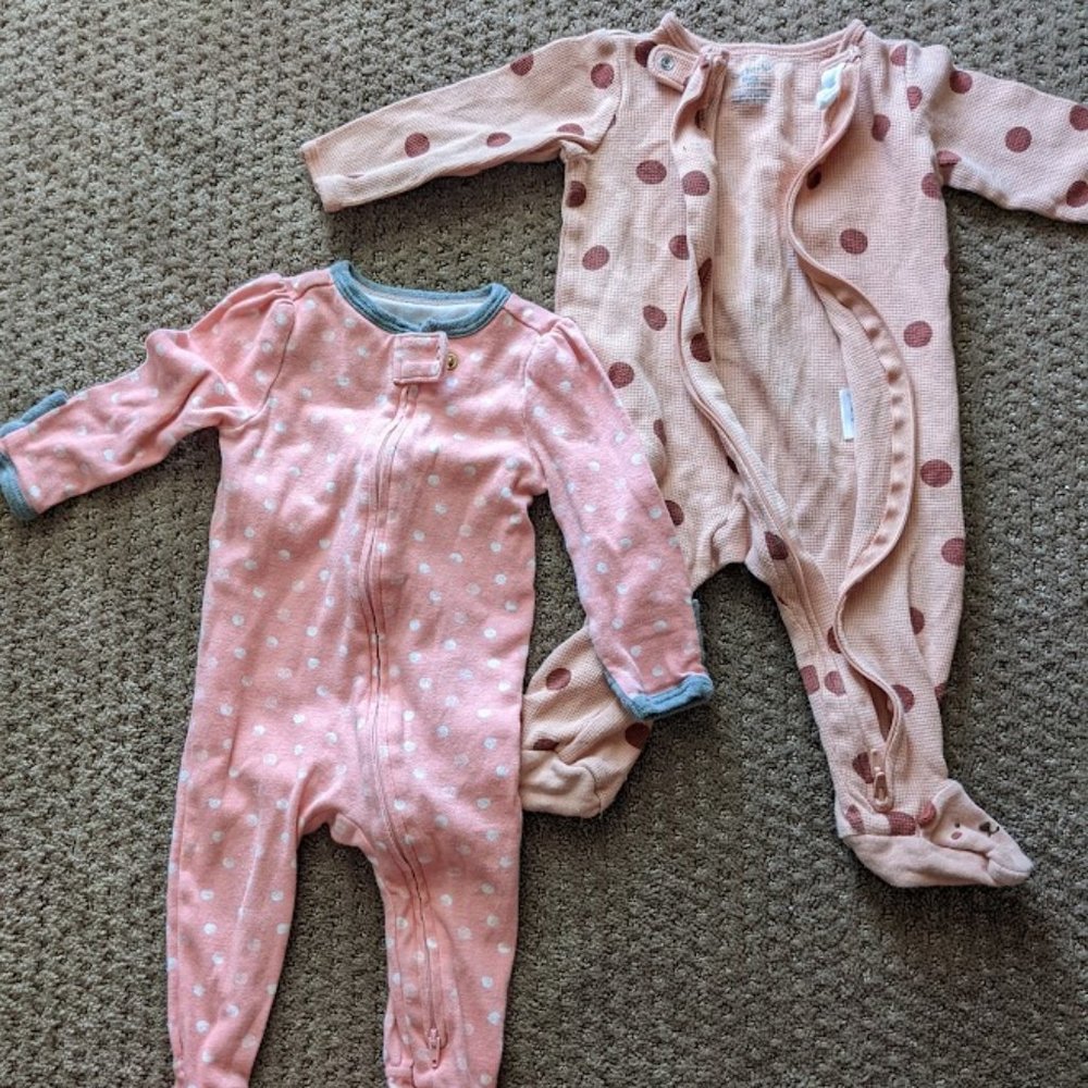 Carter's 6M and 9M Baby Girl Zip-up Onesie PJs